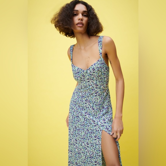 ZARA Floral Print Maxi Dress with Slit - Picture 3 of 6